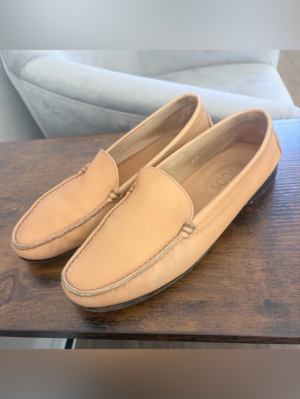 TOD'S Tan Beige Leather Gommino Driving Loafers Size 39.5/9.5